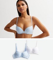 New Look 2 Pack Blue and White Leopard Print Push Up Bras
